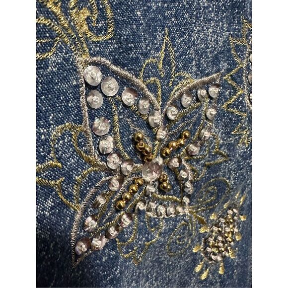 VINTAGE 80S Club Kraze Top DEINM STYLE Acid Wash Bejeweled Button Up Denim Shirt - Picture 6 of 10